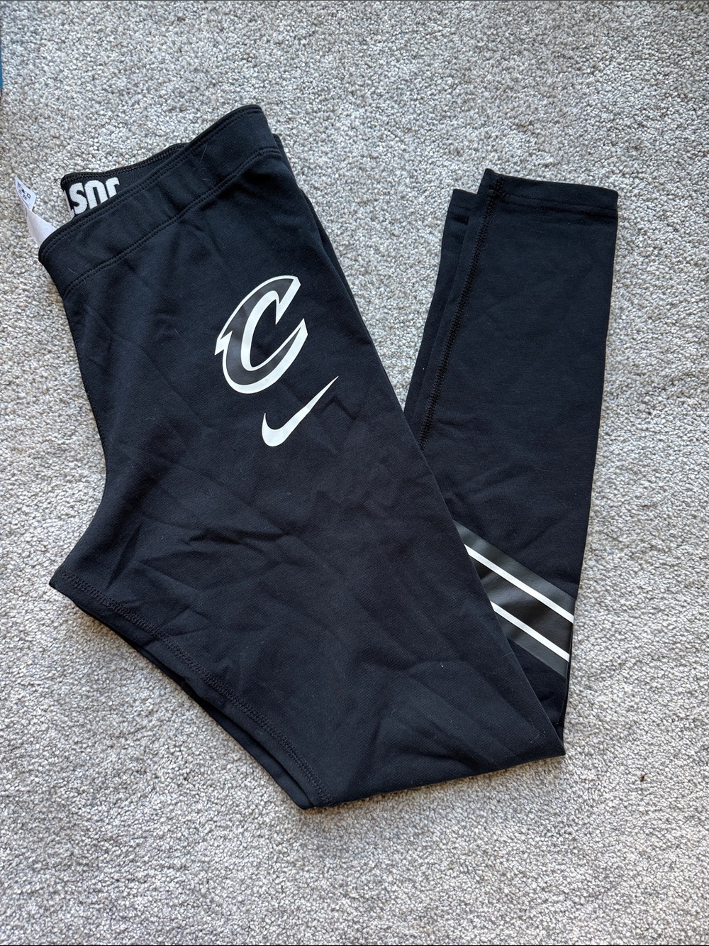 Nike Black Kids Logo Leggings with Silver Stripe